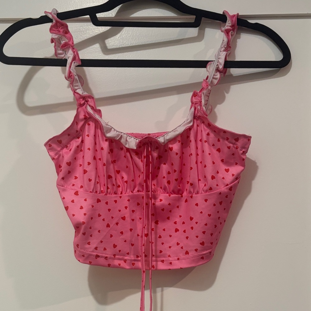 Pink Heart Patterned Crop Top